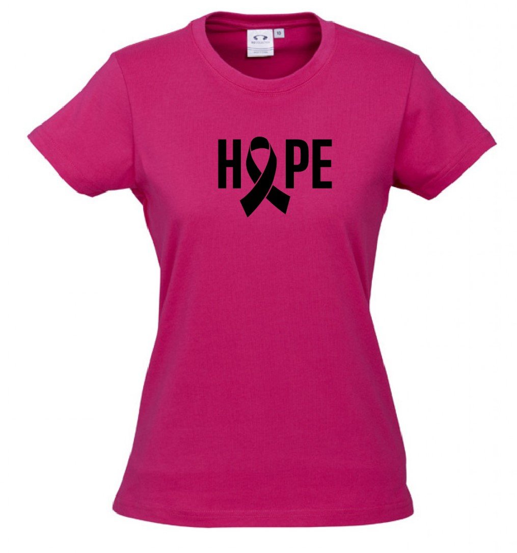 Women Ice Cotton Hot Pink T-Shirt with Hope Logo in Black